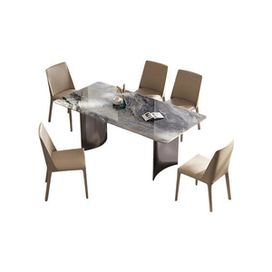 Doris Marble Dining Table with Stainless Steel Base, Modern Luxury Rectangular Dining Table for Kitchen & Dining Room, Contemporary Statement Table - Sleek Furniture