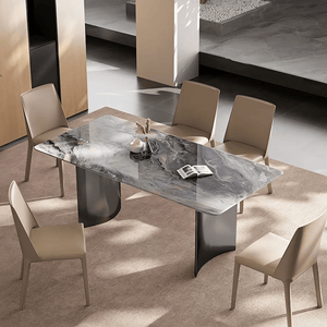 Doris Marble Dining Table with Stainless Steel Base, Modern Luxury Rectangular Dining Table for Kitchen & Dining Room, Contemporary Statement Table - Sleek Furniture