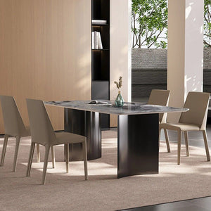Doris Marble Dining Table with Stainless Steel Base, Modern Luxury Rectangular Dining Table for Kitchen & Dining Room, Contemporary Statement Table - Sleek Furniture