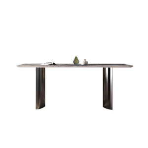 Doris Marble Dining Table with Stainless Steel Base, Modern Luxury Rectangular Dining Table for Kitchen & Dining Room, Contemporary Statement Table - Sleek Furniture