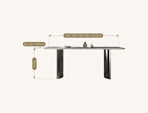 Doris Marble Dining Table with Stainless Steel Base, Modern Luxury Rectangular Dining Table for Kitchen & Dining Room, Contemporary Statement Table - Sleek Furniture