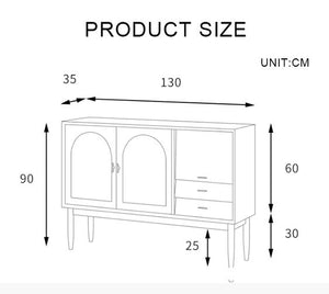 Dorota Natural Rattan Sideboard Cabinet with Solid Wood Frame, Cherrywood Finish Storage Console for Living Room, Dining Room & Hallway - Sleek Furniture