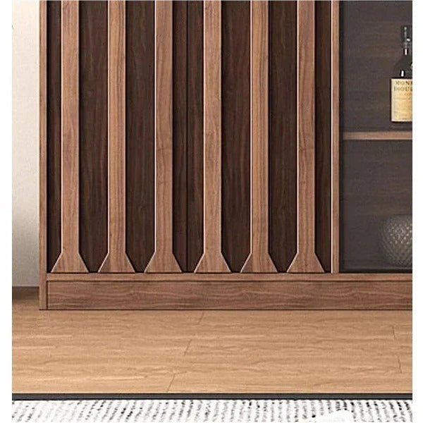 Dory Solid Wood Wine Cabinet & Drinks Bar Storage Unit – Walnut Finish, Glass Door Wine Rack Cabinet with MDF Interior – Modern Contemporary Home Bar Furniture (Size C) - Sleek Furniture