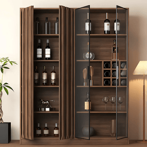 Dory Solid Wood Wine Cabinet & Drinks Bar Storage Unit – Walnut Finish, Glass Door Wine Rack Cabinet with MDF Interior – Modern Contemporary Home Bar Furniture (Size C) - Sleek Furniture
