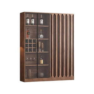 Dory Solid Wood Wine Cabinet & Drinks Bar Storage Unit – Walnut Finish, Glass Door Wine Rack Cabinet with MDF Interior – Modern Contemporary Home Bar Furniture (Size C) - Sleek Furniture