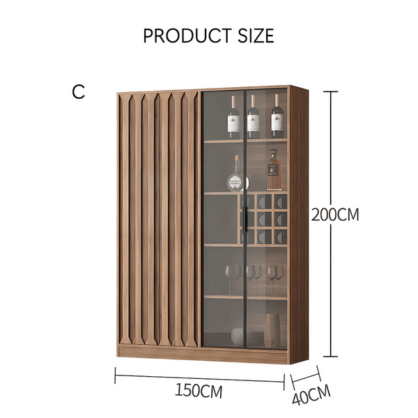 Dory Solid Wood Wine Cabinet & Drinks Bar Storage Unit – Walnut Finish, Glass Door Wine Rack Cabinet with MDF Interior – Modern Contemporary Home Bar Furniture (Size C) - Sleek Furniture