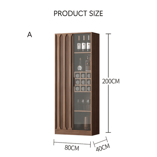 Dory Solid Wood Wine Cabinet & Drinks Bar Storage Unit – Walnut Finish, Glass Door Wine Rack Cabinet with MDF Interior – Modern Contemporary Home Bar Furniture (Size C) - Sleek Furniture