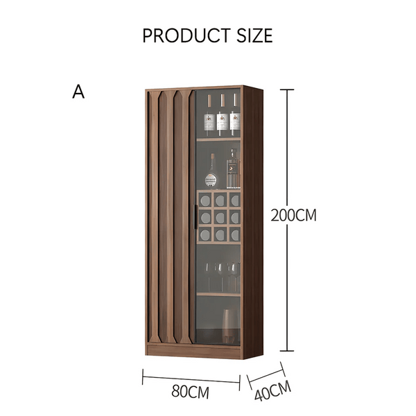 Dory Solid Wood Wine Cabinet & Drinks Bar Storage Unit – Walnut Finish, Glass Door Wine Rack Cabinet with MDF Interior – Modern Contemporary Home Bar Furniture (Size C) - Sleek Furniture