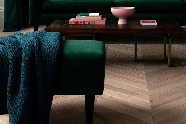 Jude Rectangular Footstool in Green Velvet