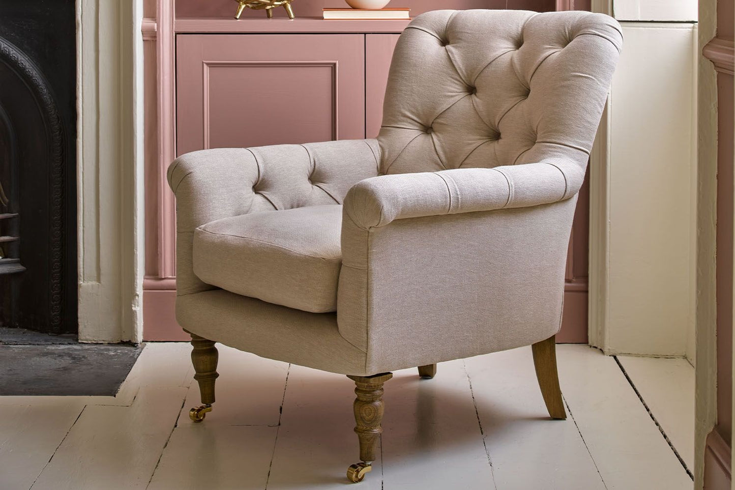 Poppy Armchair in Dusty Rose Cotton Matt Velvet