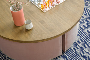 Woody Coffee Table and Nesting Stool Set in Pumice House Basket Weave