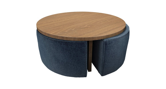 Woody Coffee Table and Nesting Stool Set in Pumice House Basket Weave