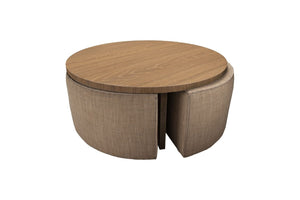 Woody Coffee Table and Nesting Stool Set in Pumice House Basket Weave
