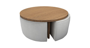 Woody Coffee Table and Nesting Stool Set in Pumice House Basket Weave