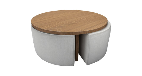 Woody Coffee Table and Nesting Stool Set in Pumice House Basket Weave