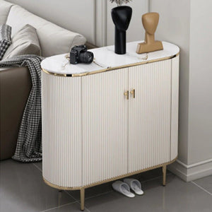 Drake Shoe Storage Cabinet, White & Gold – Modern Metal & MDF Shoe Rack Organizer, Contemporary Flat Pack Entryway Storage Unit for Shoes - Sleek Furniture
