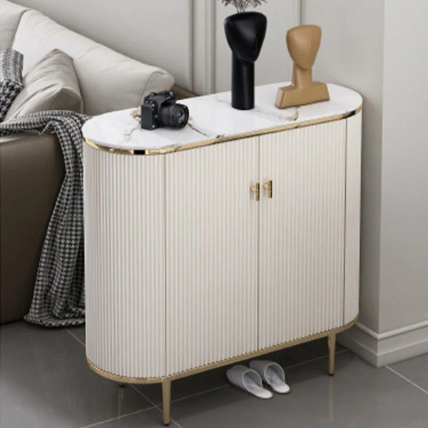 Drake Shoe Storage Cabinet, White & Gold – Modern Metal & MDF Shoe Rack Organizer, Contemporary Flat Pack Entryway Storage Unit for Shoes - Sleek Furniture