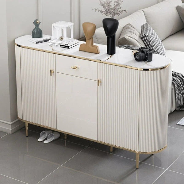 Drake Shoe Storage Cabinet, White & Gold – Modern Metal & MDF Shoe Rack Organizer, Contemporary Flat Pack Entryway Storage Unit for Shoes - Sleek Furniture