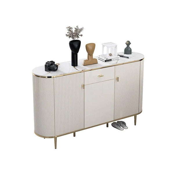 Drake Shoe Storage Cabinet, White & Gold – Modern Metal & MDF Shoe Rack Organizer, Contemporary Flat Pack Entryway Storage Unit for Shoes - Sleek Furniture