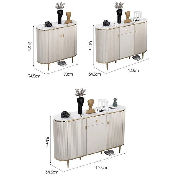 Drake Shoe Storage Cabinet, White & Gold – Modern Metal & MDF Shoe Rack Organizer, Contemporary Flat Pack Entryway Storage Unit for Shoes - Sleek Furniture