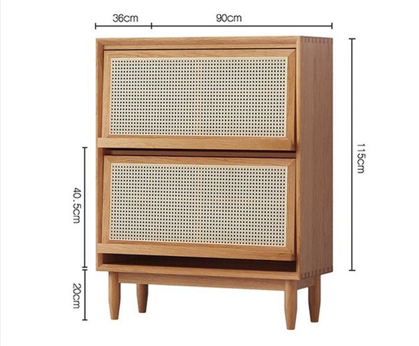 Duo Rattan & Wood Sideboard Cabinet, Modern Oak Storage Unit with Rattan Front Doors, Living Room & Dining Room Side Cabinet - Sleek Furniture