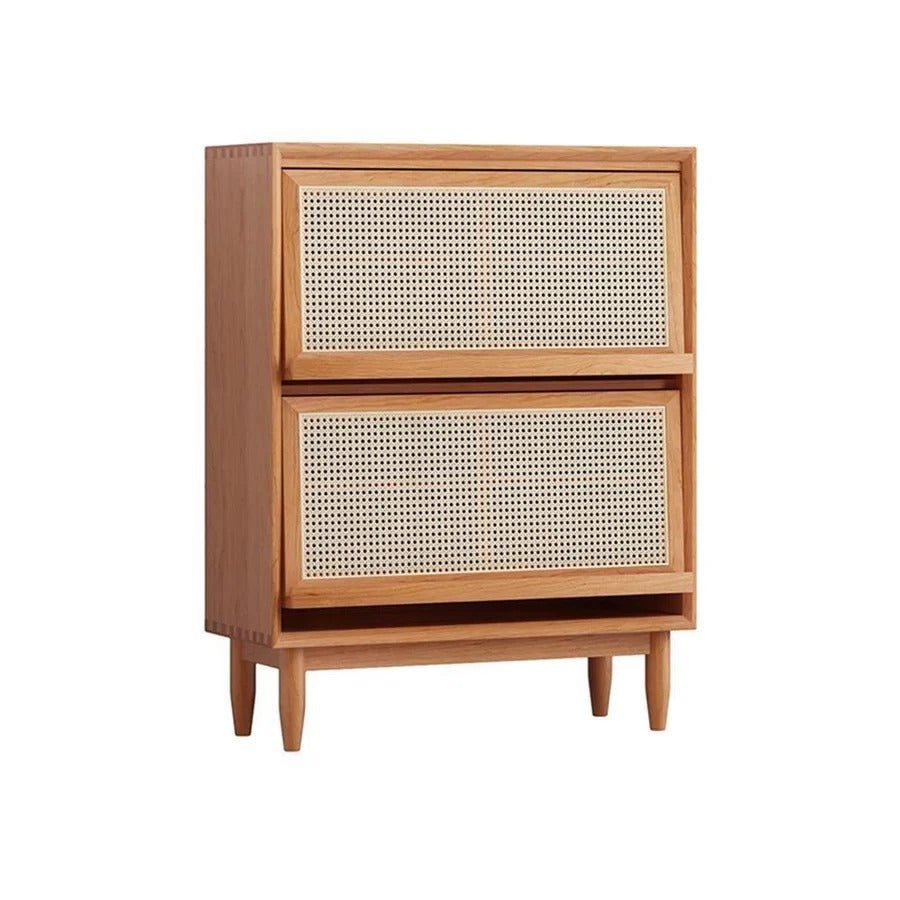 Duo Rattan & Wood Sideboard Cabinet, Modern Oak Storage Unit with Rattan Front Doors, Living Room & Dining Room Side Cabinet - Sleek Furniture
