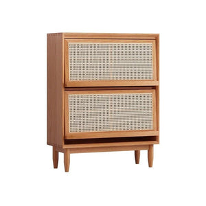 Duo Rattan & Wood Sideboard Cabinet, Modern Oak Storage Unit with Rattan Front Doors, Living Room & Dining Room Side Cabinet - Sleek Furniture
