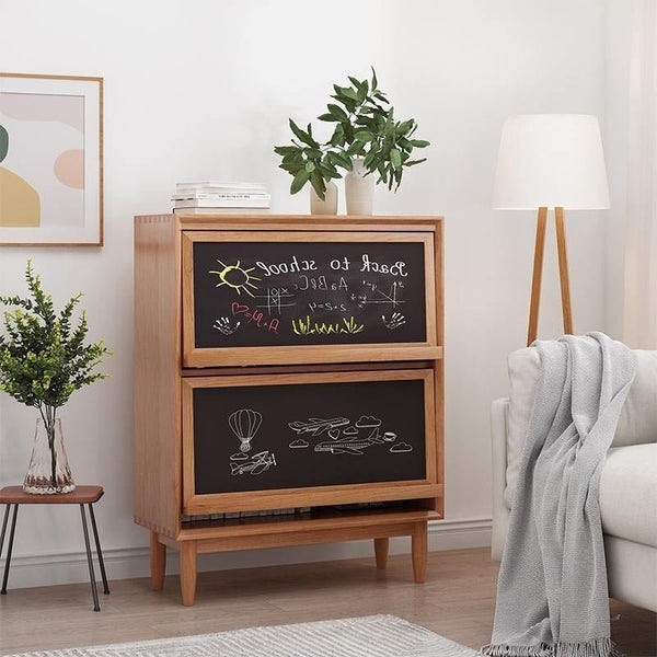 Duo Rattan & Wood Sideboard Cabinet, Modern Oak Storage Unit with Rattan Front Doors, Living Room & Dining Room Side Cabinet - Sleek Furniture