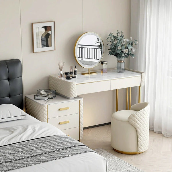 Duran Cream Dressing Table with LED Mirror & Storage Drawers – Modern Bedroom Vanity Set - Sleek Furniture