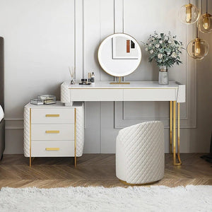 Duran Cream Dressing Table with LED Mirror & Storage Drawers – Modern Bedroom Vanity Set - Sleek Furniture