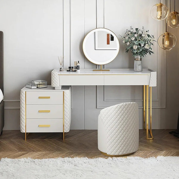 Duran Cream Dressing Table with LED Mirror & Storage Drawers – Modern Bedroom Vanity Set - Sleek Furniture
