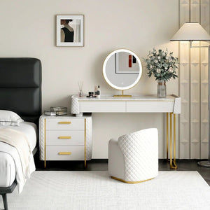 Duran Cream Dressing Table with LED Mirror & Storage Drawers – Modern Bedroom Vanity Set - Sleek Furniture