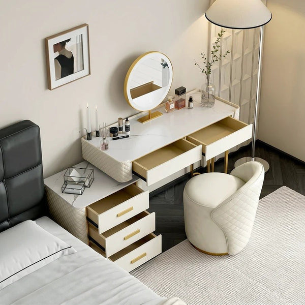 Duran Cream Dressing Table with LED Mirror & Storage Drawers – Modern Bedroom Vanity Set - Sleek Furniture