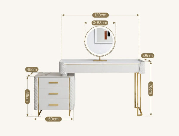 Duran Cream Dressing Table with LED Mirror & Storage Drawers – Modern Bedroom Vanity Set - Sleek Furniture