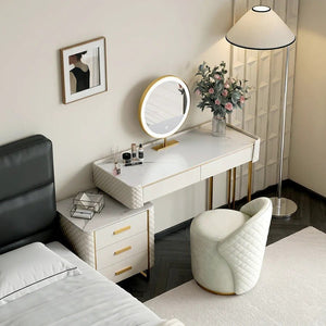 Duran Cream Dressing Table with LED Mirror & Storage Drawers – Modern Bedroom Vanity Set - Sleek Furniture
