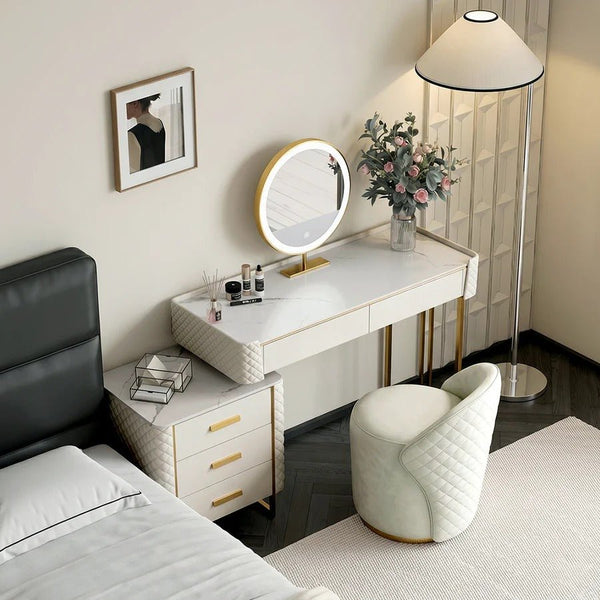 Duran Cream Dressing Table with LED Mirror & Storage Drawers – Modern Bedroom Vanity Set - Sleek Furniture