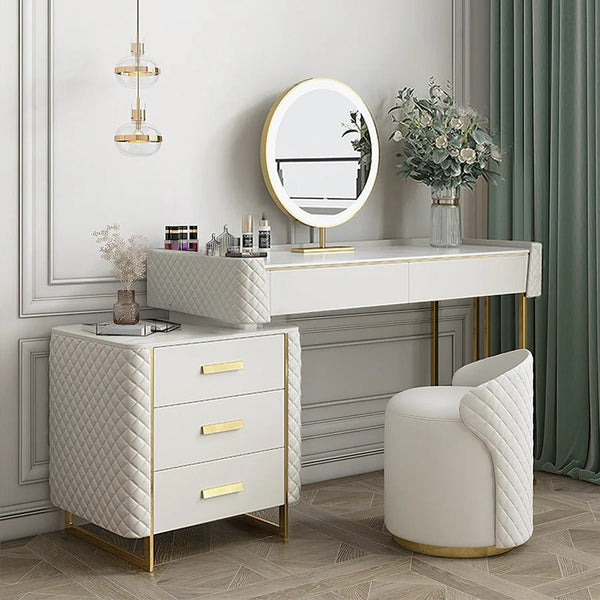Duran Cream Dressing Table with LED Mirror & Storage Drawers – Modern Bedroom Vanity Set - Sleek Furniture