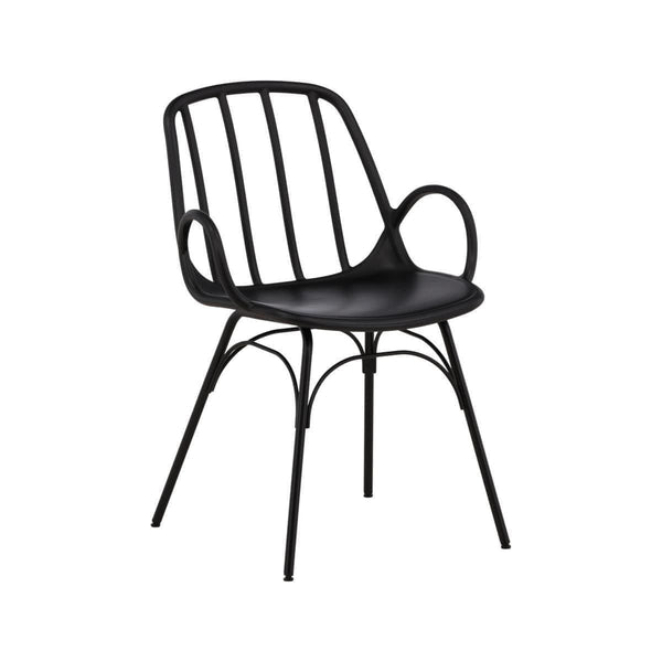 Dyrön Dining Chair Set of 2, Black – Modern Plastic Chairs with Steel Legs