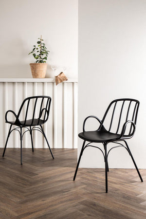 Dyrön Dining Chair Set of 2, Black – Modern Plastic Chairs with Steel Legs