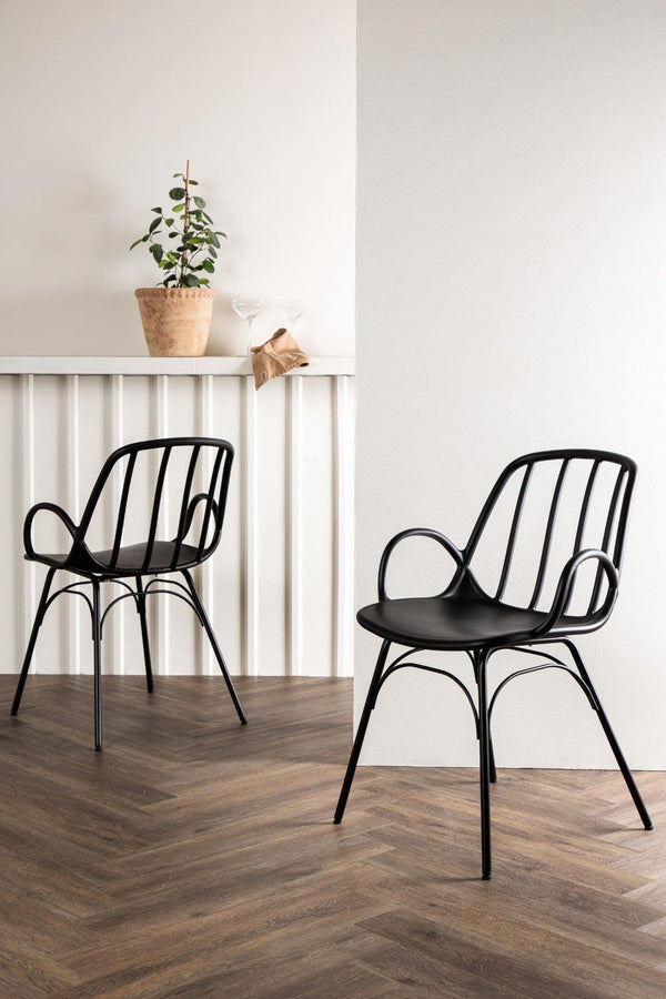 Dyrön Dining Chair Set of 2, Black – Modern Plastic Chairs with Steel Legs