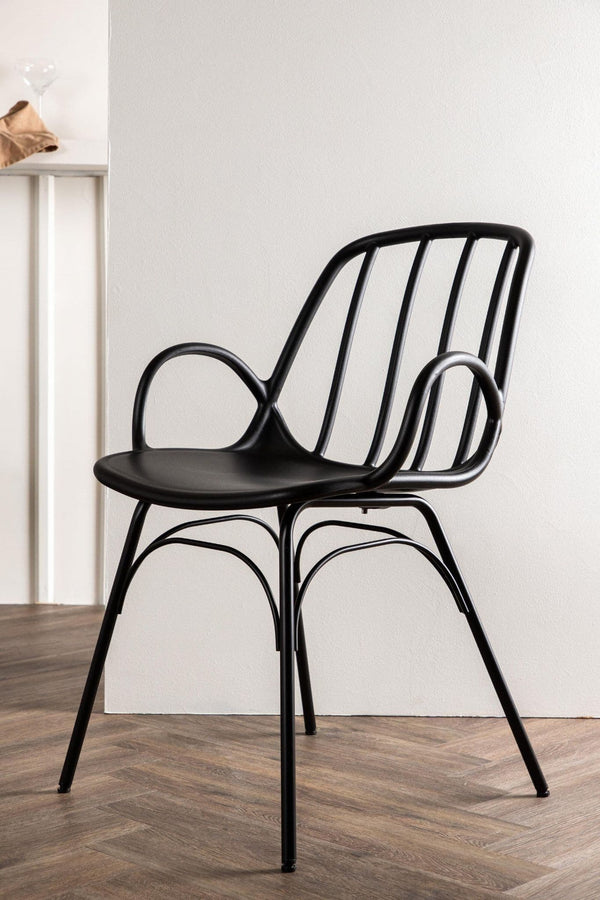 Dyrön Dining Chair Set of 2, Black – Modern Plastic Chairs with Steel Legs