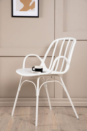 Dyrön Dining Chair Set of 2, White | Modern Plastic Chairs with Steel Legs