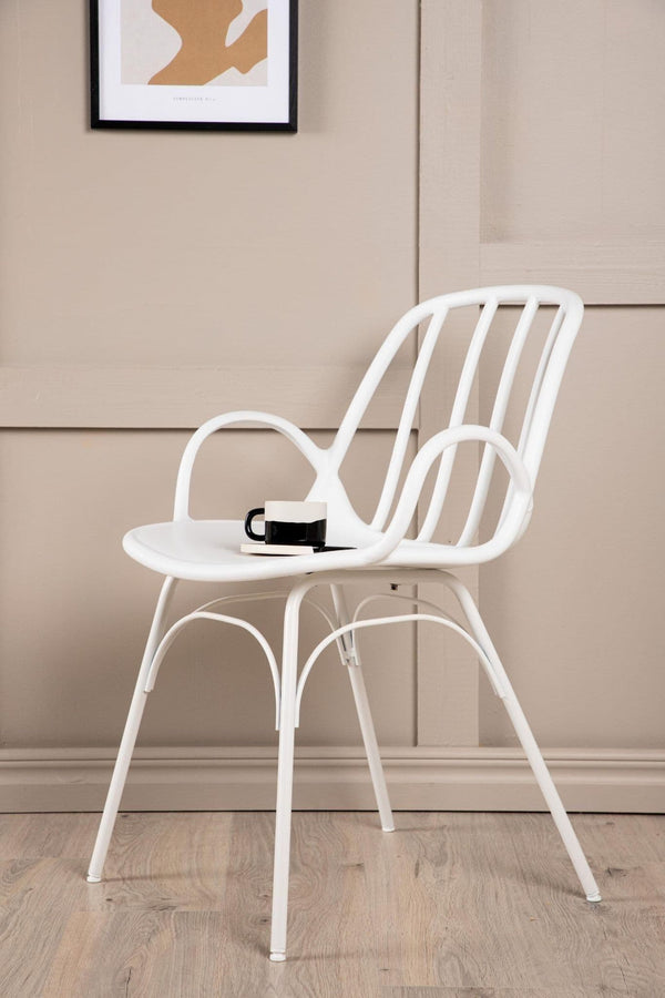 Dyrön Dining Chair Set of 2, White | Modern Plastic Chairs with Steel Legs