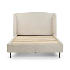 Eden Ivory Bouclé Upholstered Bed Frame with Curved Headboard & Black Legs - Sleek Furniture