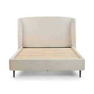 Eden Ivory Bouclé Upholstered Bed Frame with Curved Headboard & Black Legs - Sleek Furniture