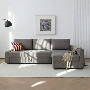 Edwards Three Seater Corner Sofa Bed with Storage, Linen Upholstered Pull-Out Sofa Bed with Chaise, Grey Corner Sleeper Sofa for Living Room or Guest Room - Sleek Furniture