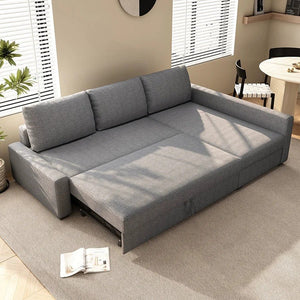 Edwards Three Seater Corner Sofa Bed with Storage, Linen Upholstered Pull-Out Sofa Bed with Chaise, Grey Corner Sleeper Sofa for Living Room or Guest Room - Sleek Furniture