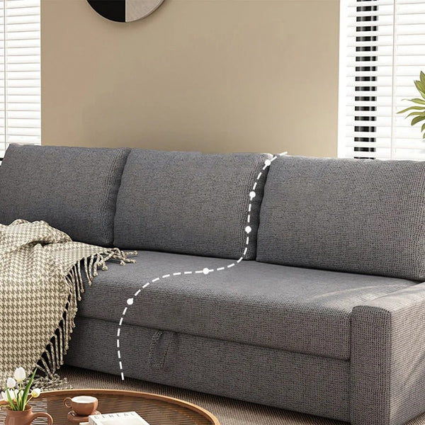 Edwards Three Seater Corner Sofa Bed with Storage, Linen Upholstered Pull-Out Sofa Bed with Chaise, Grey Corner Sleeper Sofa for Living Room or Guest Room - Sleek Furniture