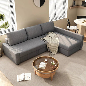 Edwards Three Seater Corner Sofa Bed with Storage, Linen Upholstered Pull-Out Sofa Bed with Chaise, Grey Corner Sleeper Sofa for Living Room or Guest Room - Sleek Furniture