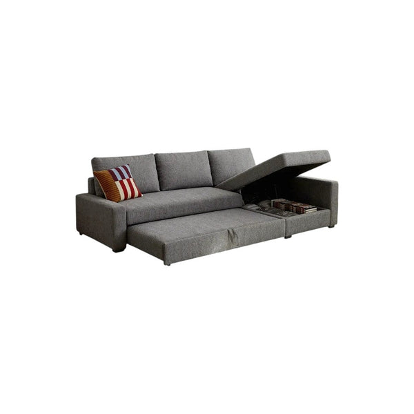 Edwards Three Seater Corner Sofa Bed with Storage, Linen Upholstered Pull-Out Sofa Bed with Chaise, Grey Corner Sleeper Sofa for Living Room or Guest Room - Sleek Furniture